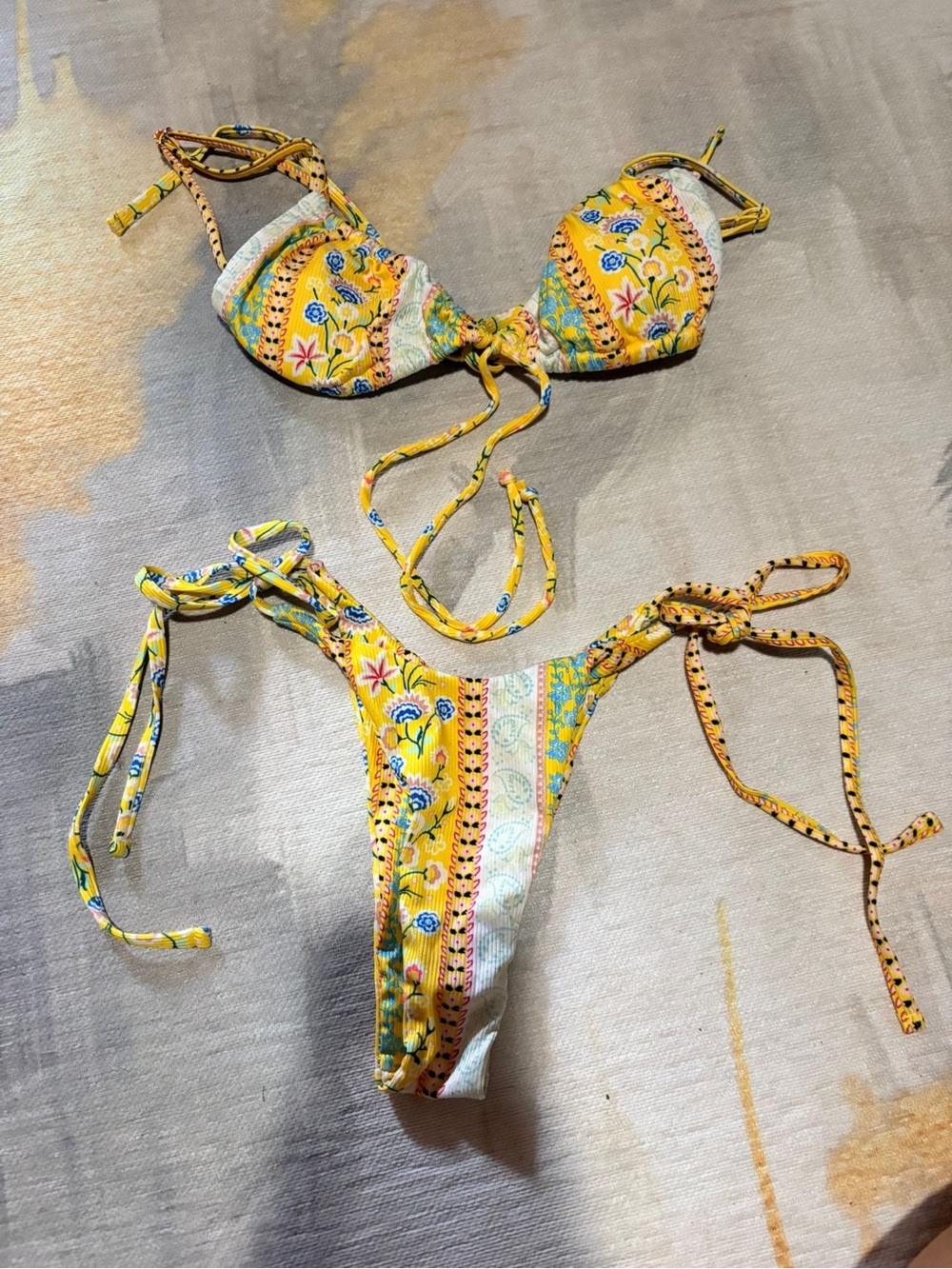 SHEIN Yellow Floral Tie-String Bikini Set